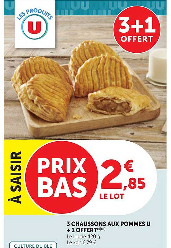 3 CHAUSSONS AUX POMMES U + 1 OFFERT