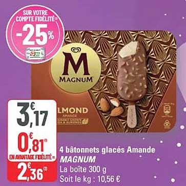 4 bâtonnets glaces Amande MAGNUM
