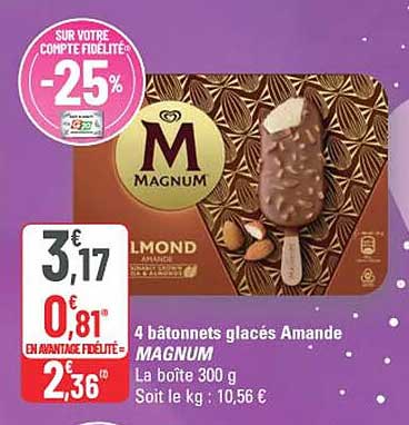 4 bâtonnets glacés Amande MAGNUM