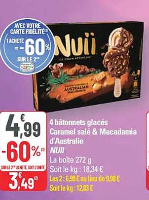 4 bâtonnets glacés Caramel salé & Macadamia d'Australie NUI