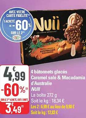 4 bâtonnets glacés Caramel salé & Macadamia d’Australie Nuii