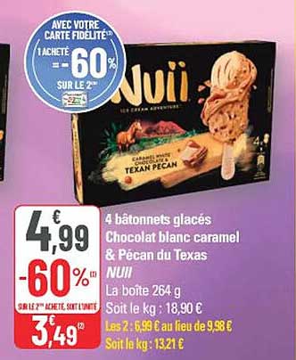 4 bâtonnets glacés Chocolat blanc caramel & Pécan du Texas NUII