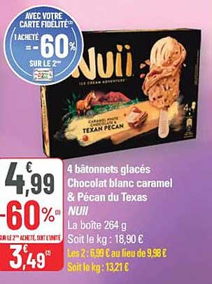 4 bâtonnets glacés Chocolat blanc caramel & Pécan du Texas NUUI