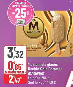 4 bâtonnets glacés Double Gold Caramel MAGNUM