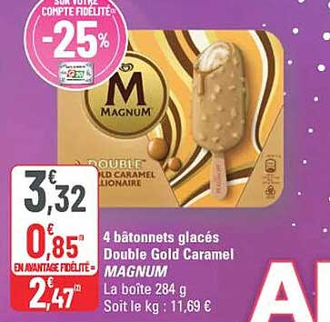 4 bâtonnets glacés Double Gold Caramel MAGNUM