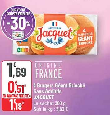 4 Burgers Géant Brioché Sans Additifs JACQUET