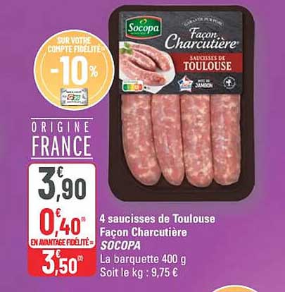 4 saucisses de Toulouse Façon Charcutière SOCOPA