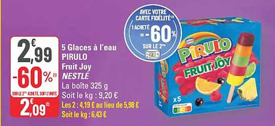 5 Glaces à l’eau PIRULO Fruit Joy NESTLE