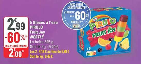 5 Glaces à l'eau PIRULO Fruit Joy NESTLE