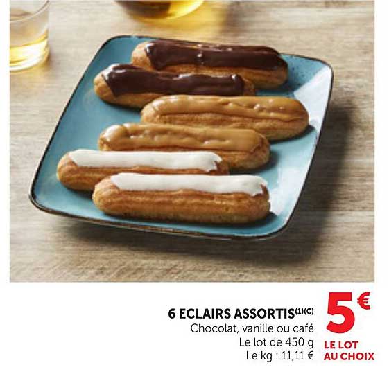 6 ECLAIRS ASSORTIS (1)(C) Chocolat, vanille ou café