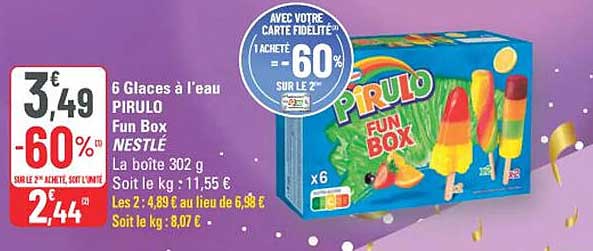 6 Glaces à l'eau PIRULO Fun Box NESTLE