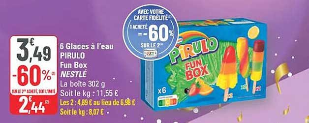 6 Glaces à l'eau PIRULO Fun Box NESTLE