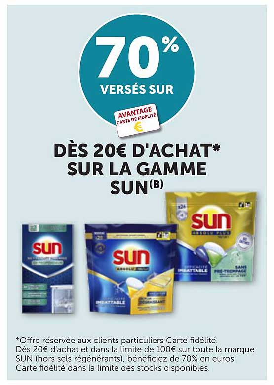 70% VERSÉS SUR DÈS 20€ D'ACHAT* SUR LA GAMME SUN(B)