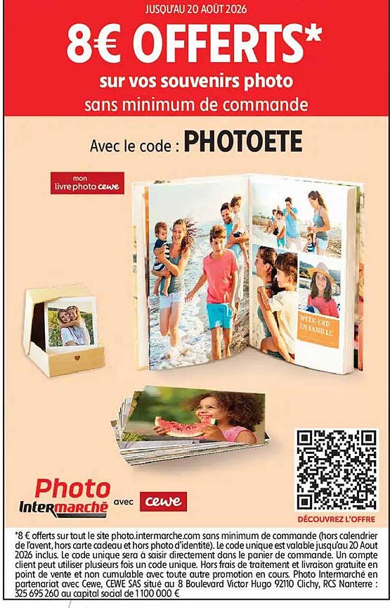 8€ OFFERTS* sur vos souvenirs photo sans minimum de commande