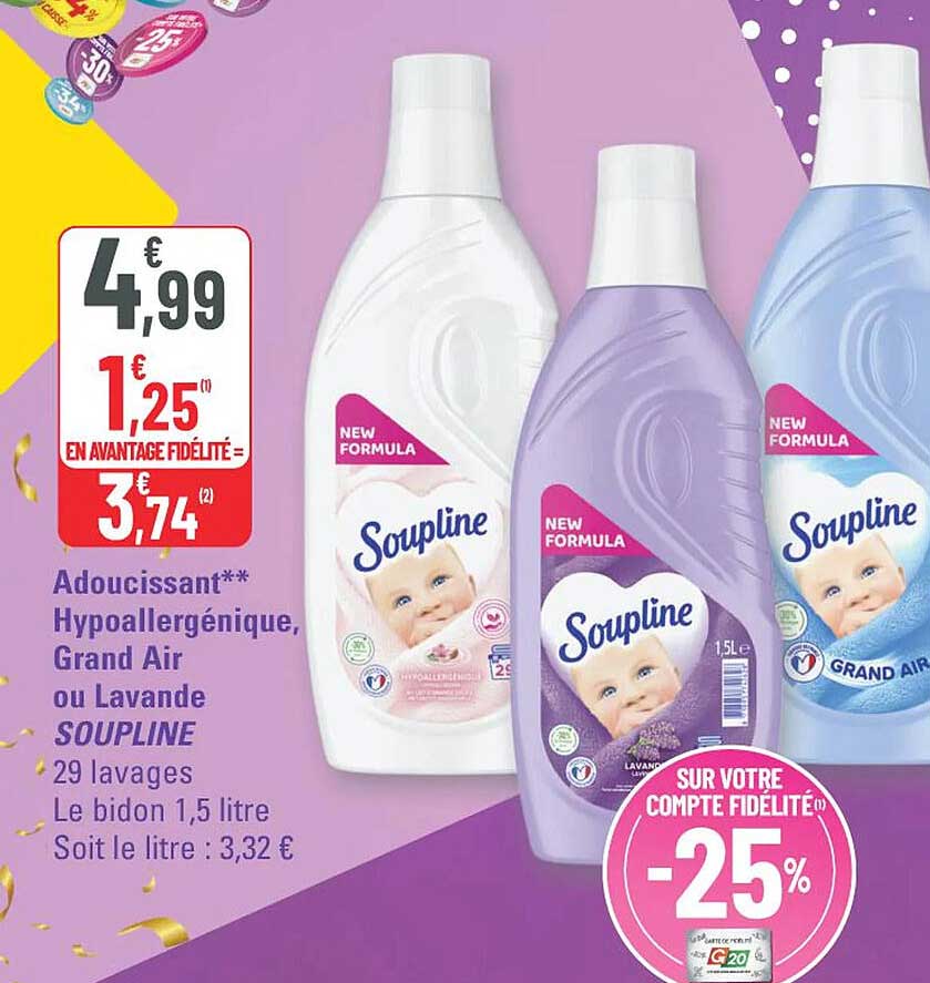 Adoucissant** Hypoallergénique, Grand Air ou Lavande SOUPLINE