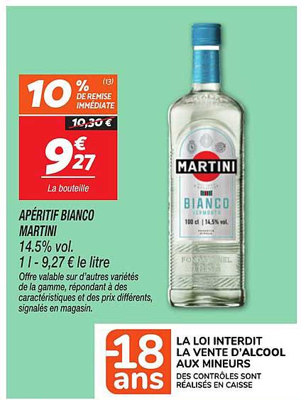 APÉRITIF BIANCO MARTINI 14,5% vol. 1 l - 9,27 € le litre