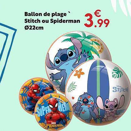 Ballon de plage Stitch ou Spiderman Ø22cm