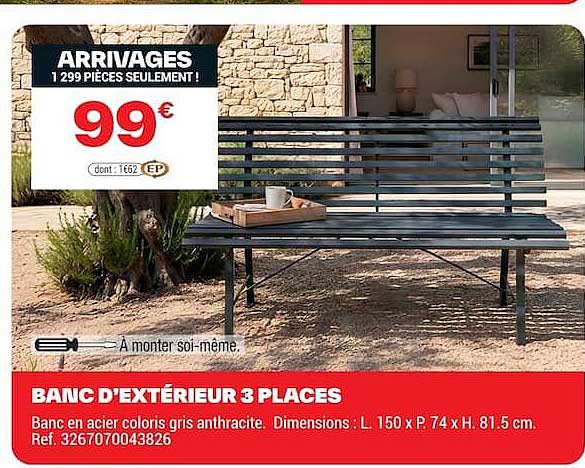 BANC D'EXTÉRIEUR 3 PLACES