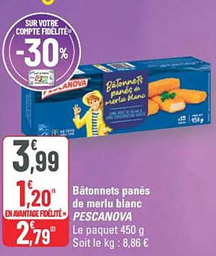 Bâtonnets panés de merlu blanc PESCANOVA