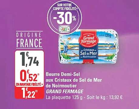 Beurre Demi-Sel aux Cristaux de Sel de Mer de Noirmoutier GRAND FERMAGE