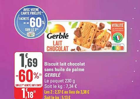 Biscuit lait chocolat sans huile de palme GERBLÉ