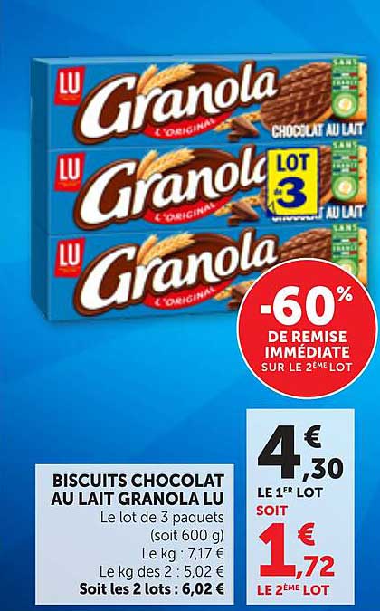 BISCUITS CHOCOLAT AU LAIT GRANOLA LU