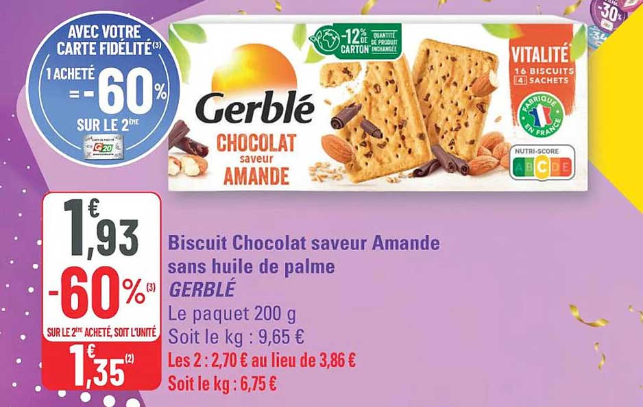 Biscuits Chocolat saveur Amande sans huile de palme GERBLÉ