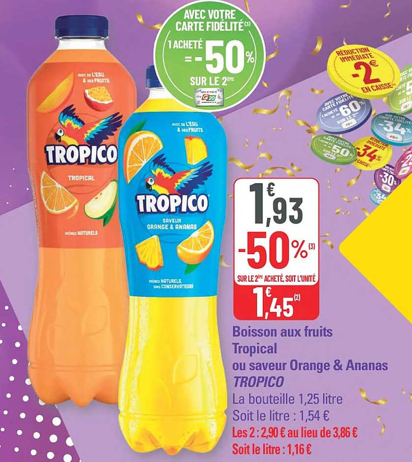 Boisson aux fruits Tropical ou saveur Orange & Ananas TROPICO
