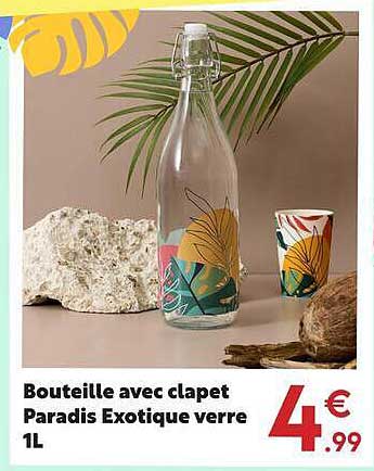 Bouteille avec clapet Paradis Exotique verre 1L