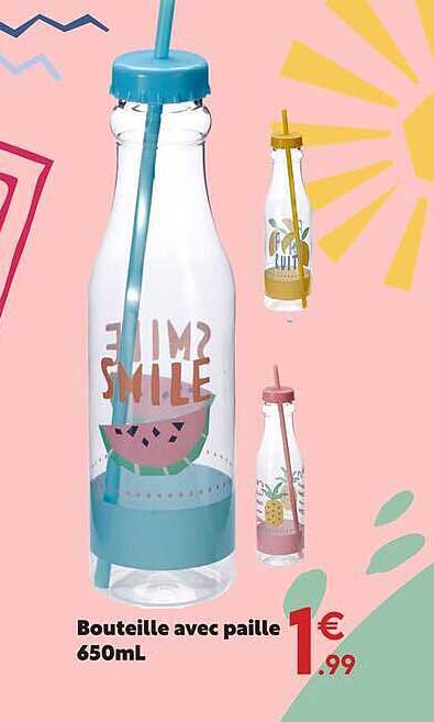 Bouteille avec paille 650mL