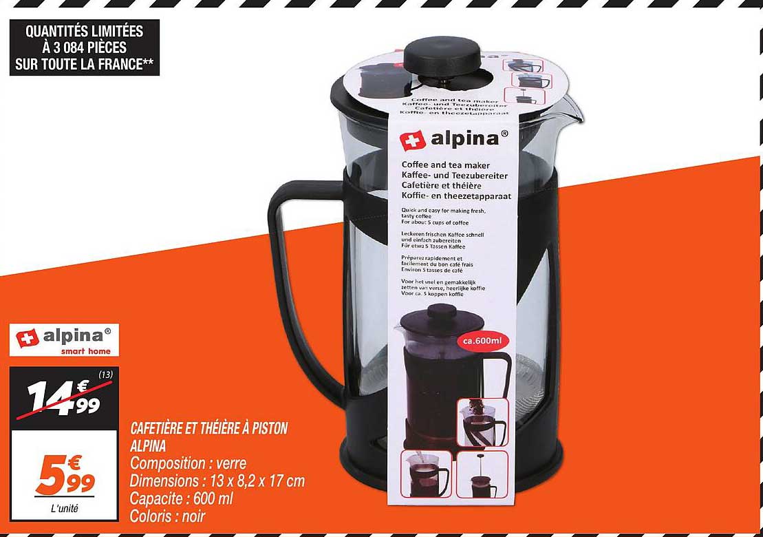 CAFETIÈRE ET THÉIÈRE À PISTON ALPINA