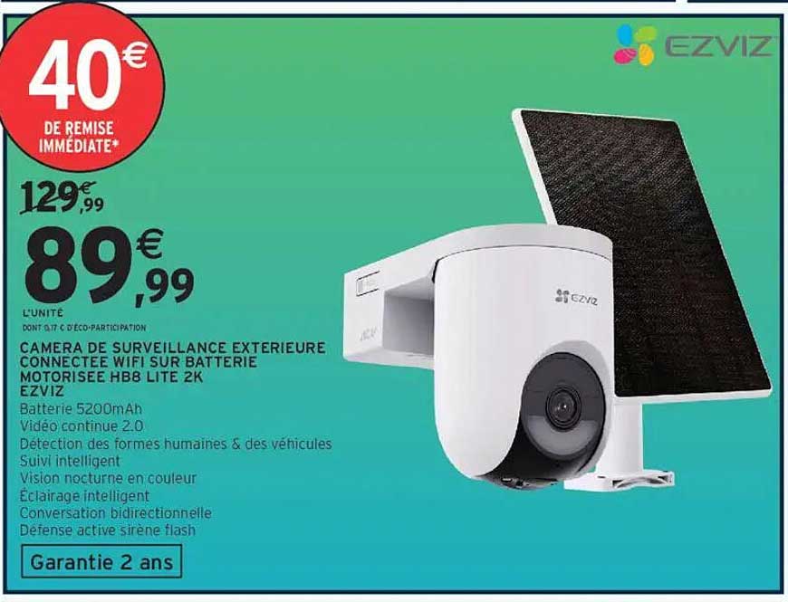 CAMERA DE SURVEILLANCE EXTERIEURE CONNECTEE WIFI SUR BATTERIE MOTORISEE HB8 LITE 2K EZVIZ