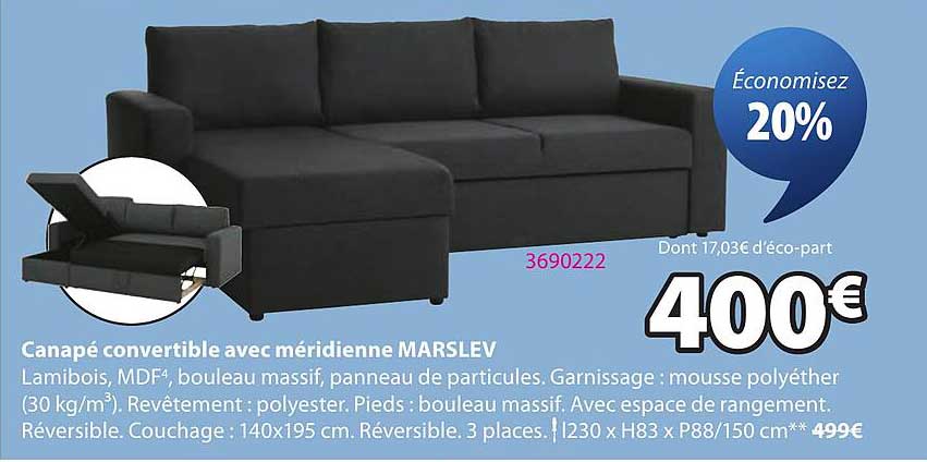 Canapé convertible avec méridienne MARSLEV