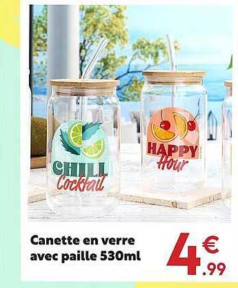 Canette en verre avec paille 530ml