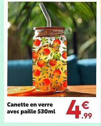 Canette en verre avec paille 530ml