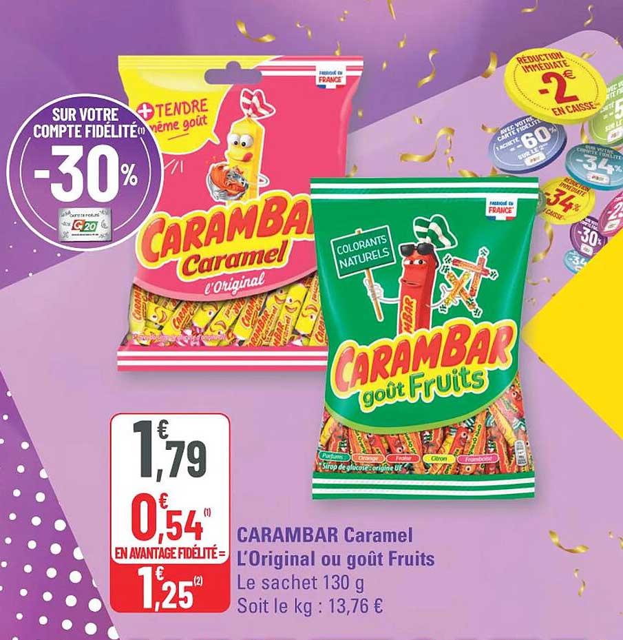 CARAMBAR Caramel L'Original ou goût Fruits