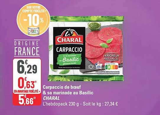 Carpaccio de bœuf & sa marinade au Basilic CHARAL