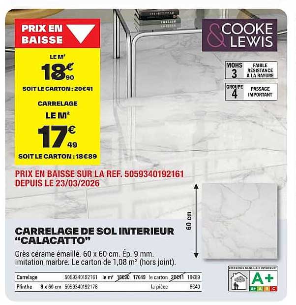 CARRELAGE DE SOL INTERIEUR “CALACATTO”