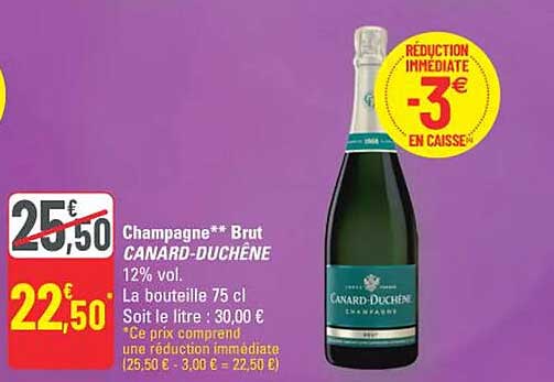 Champagne Brut CANARD-DUCHENE 12% vol. La bouteille 75 cl Soit le litre : 30,00 €