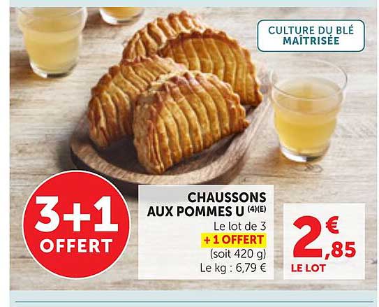 CHAUSSONS AUX POMMES U 4(E) Le lot de 3 +1 OFFERT (soit 420 g)