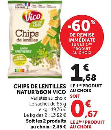 CHIPS DE LENTILLES NATURE'BON VICO Variétés au choix