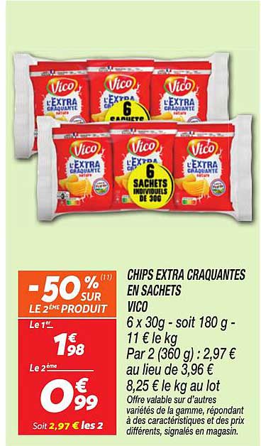 CHIPS EXTRA CRAQUANTES EN SACHETS VICO