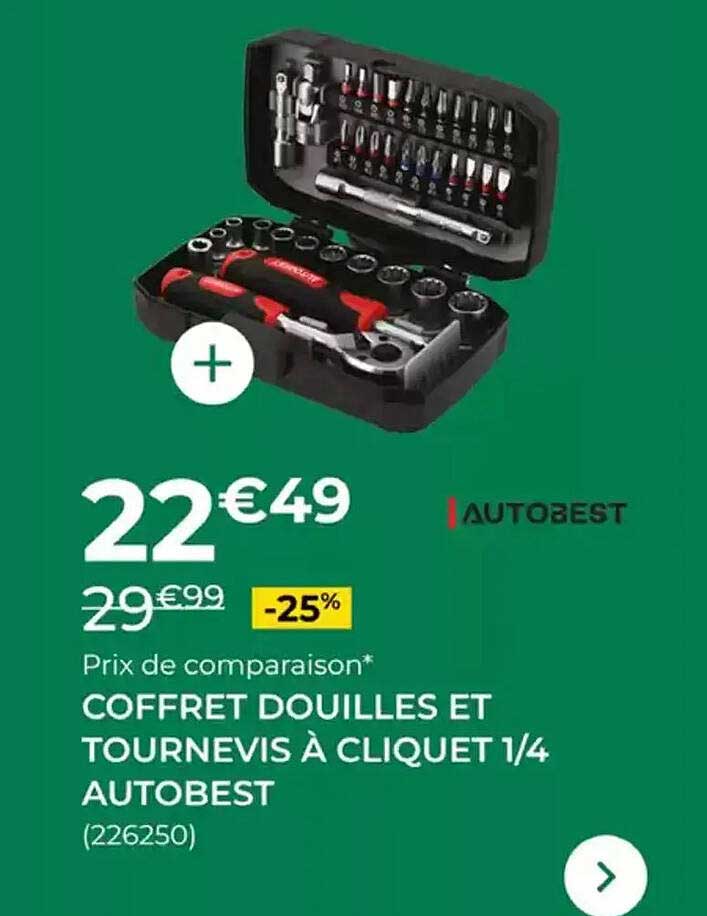 COFFRET DOUILLES ET TOURNEVIS À CLIQUET 1/4 AUTOBEST
