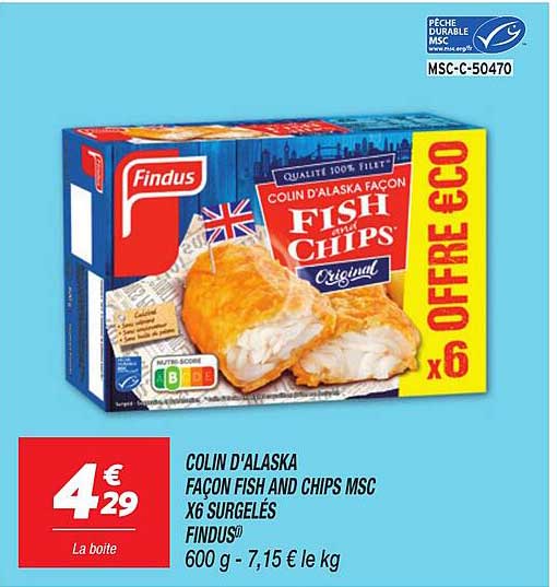 COLIN D'ALASKA FAÇON FISH AND CHIPS MSC X6 SURGELÉS FINDUS®
