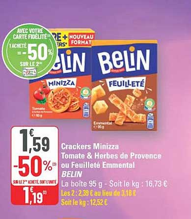 Crackers Minizza Tomate & Herbes de Provence ou Feuilleté Emmental BELIN