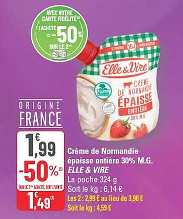 Crème de Normandie épaisse entière 30% M.G. ELLE & VIRE