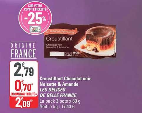 Croustillant Chocolat noir Noisette & Amande LES DELICES DE BELLE FRANCE