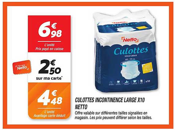 CULOTTES INCONTINENCE LARGE X10 NETTO
