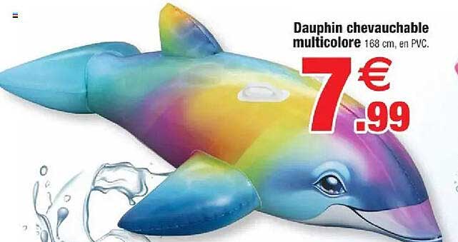 Dauphin chevauchable multicolore 168 cm, en PVC.