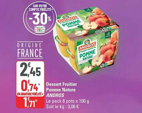 Dessert Fruitié Pomme Nature ANDROS